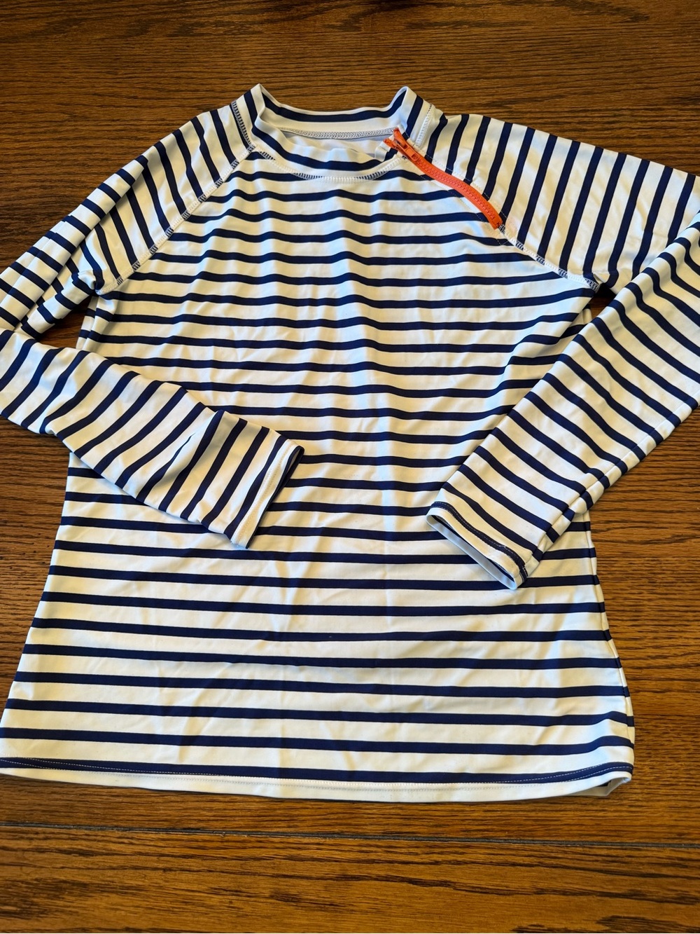 Cabana Life Striped Rash Guard Swim Top White Blue Quarter Zip UPF Sun Shirt L
